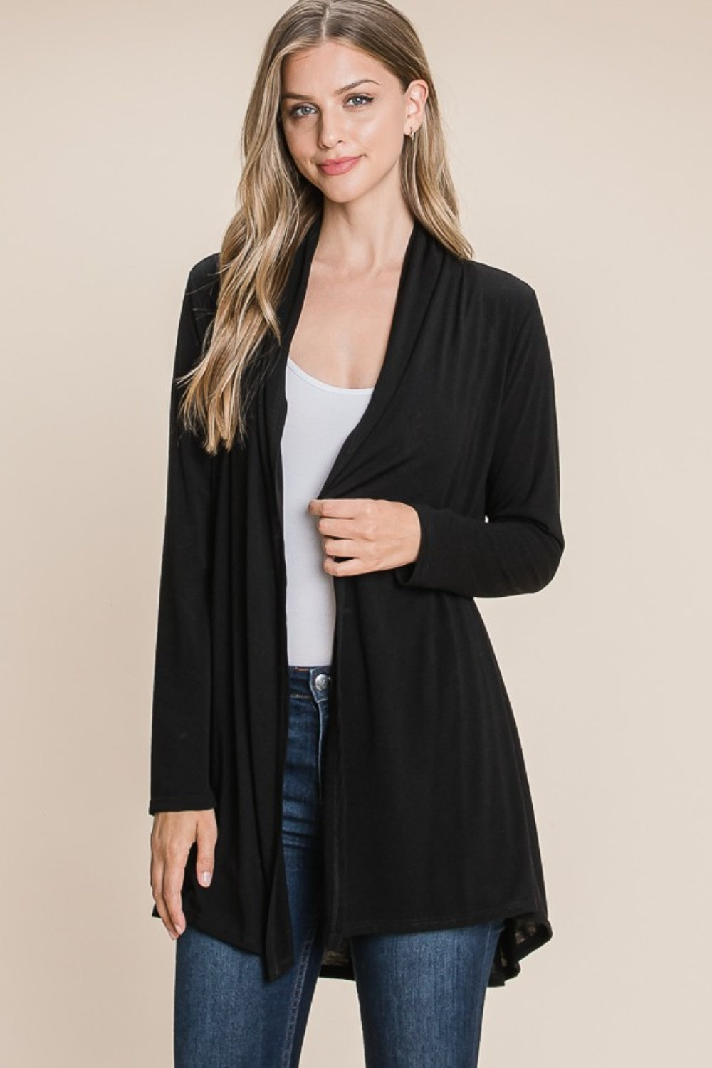 BOMBOM Love Song Open Front Long Sleeve Cardigan in Black