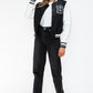 Love Me Now Bring The Love PU Leather Contrast Snap Down Bomber Jacket in Black/ White