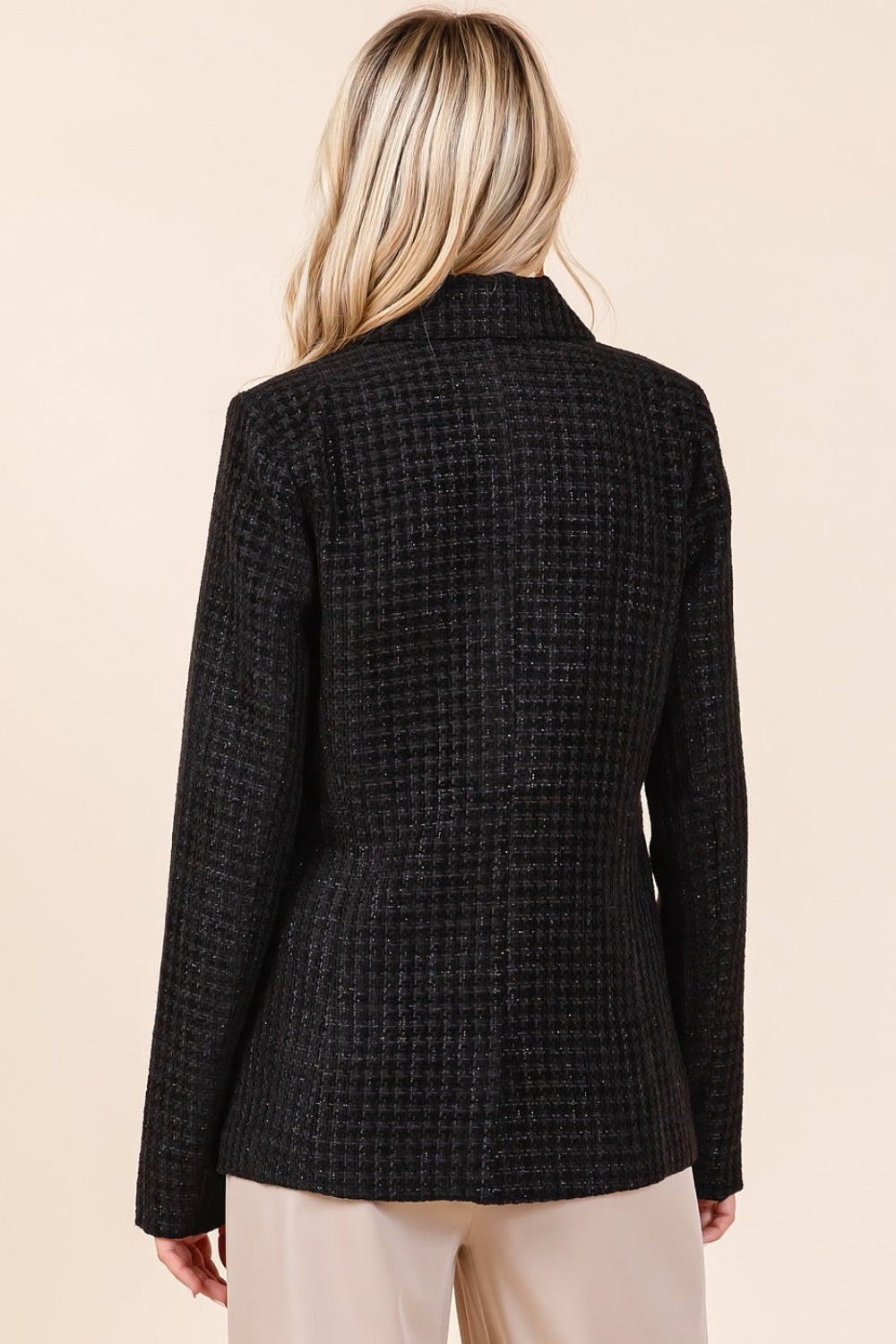 Mittoshop Dressed To Impress Plaid Texture Double-Breasted Long Sleeve Blazer