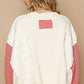 POL Standout Charm Waffle-Knit Contrast Notched Neck Long Sleeve Knit Top in Cream Multicolor