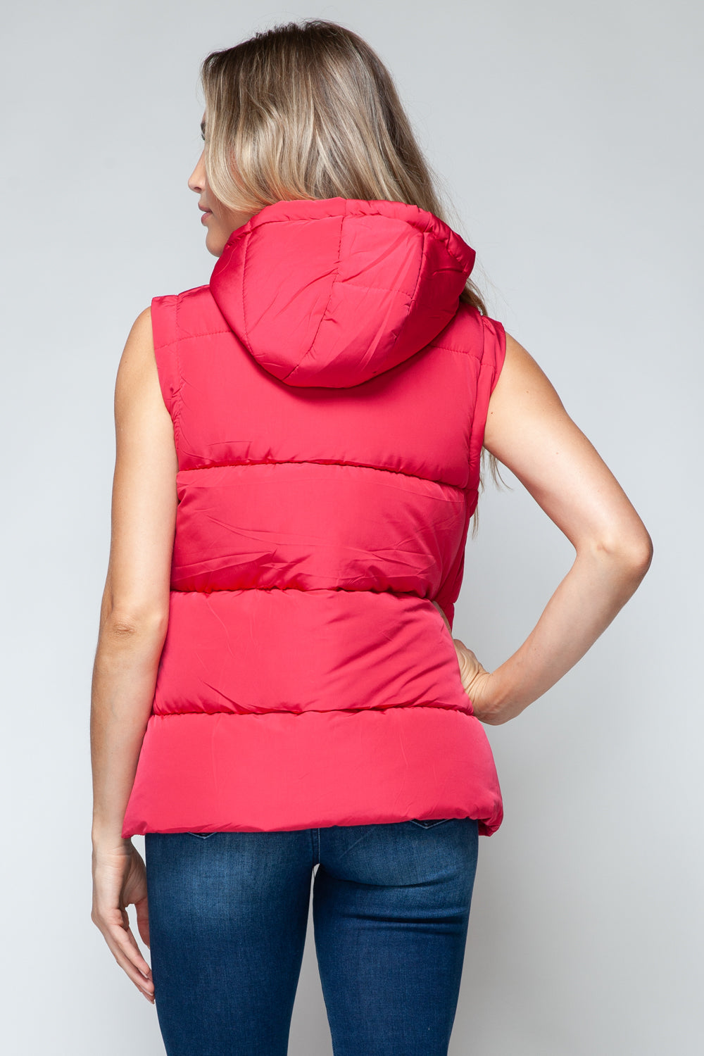 Snobbish Cute and Cozy Snap and Zip Closure Hooded Vest in Magenta