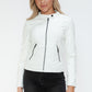 Snobbish Embrace The Day Faux Leather Zip Up Drawstring Hooded Jacket in White