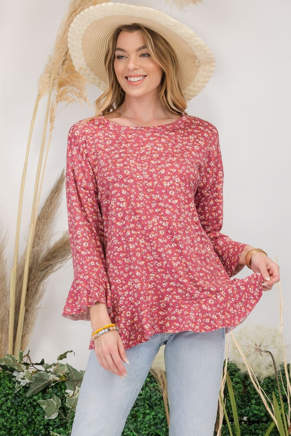 Celeste Secret Garden Floral Ruffle Detail Top
