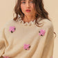 BiBi Falling For You Ruffled Crochet Flower Dropped Shoulder Sweater