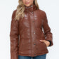 YMI Cozy Perfection Pocketed Zip Up Turtleneck Puffer Jacket in Brandy