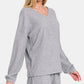 Zenana Collecting Moments V-Neck Long Sleeve Ribbed Top and Shorts Set in Gray