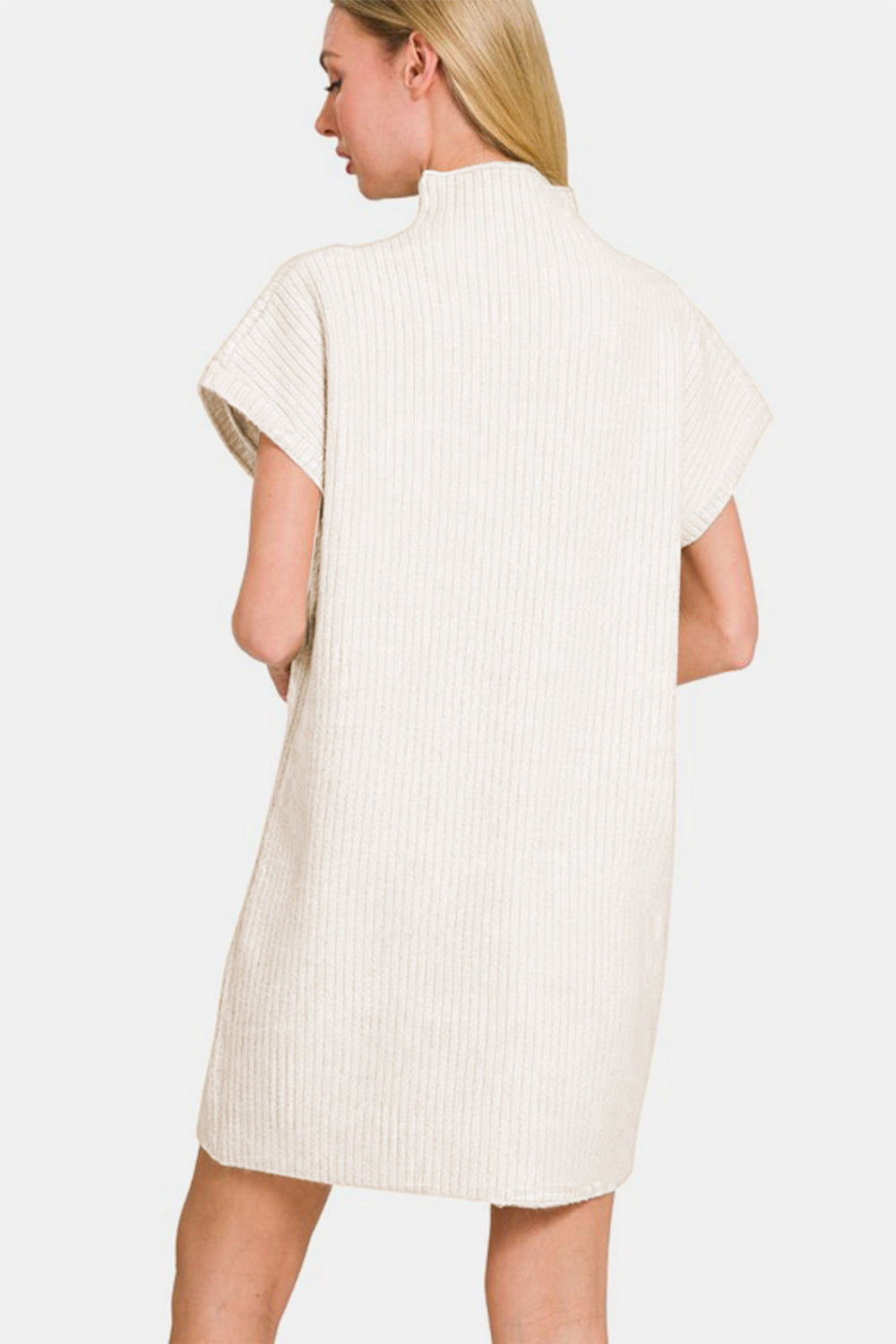 Zenana I'm Ready Short Sleeve Sweater Mini Dress in Ivory