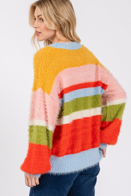 SAGE + FIG Feeling Cozy, Looking Cute Color Block Dropped Shoulder Sweater