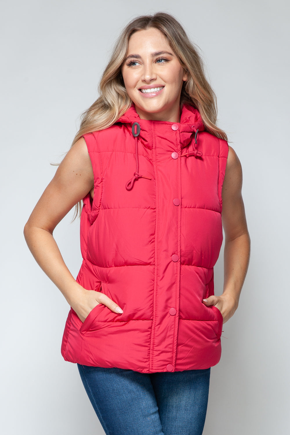 Snobbish Cute and Cozy Snap and Zip Closure Hooded Vest in Magenta