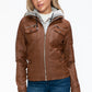 YMI Hooded and Happy Removable Faux Layered Multi-Pocket Jacket with Fuzzy Hood in Rust