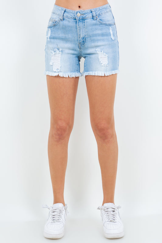 American Bazi Angelica High Waist Distressed Frayed Denim Shorts