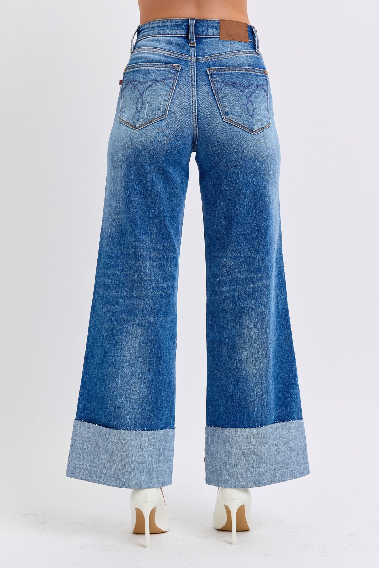 Judy Blue Rae Distressed High Waist Wide Leg Jeans