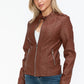 Snobbish Born To Ride PU Leather Biker Jacket with Side Zip Pockets in Brandy