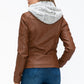 YMI Hooded and Happy Removable Faux Layered Multi-Pocket Jacket with Fuzzy Hood in Rust