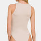 Zenana Keeping It Simple Sleeveless Padded Bodysuit in Sand Beige