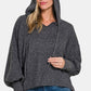 Zenana Brushed Perfection Hacci Drop Shoulder Cropped Hoodie in Black