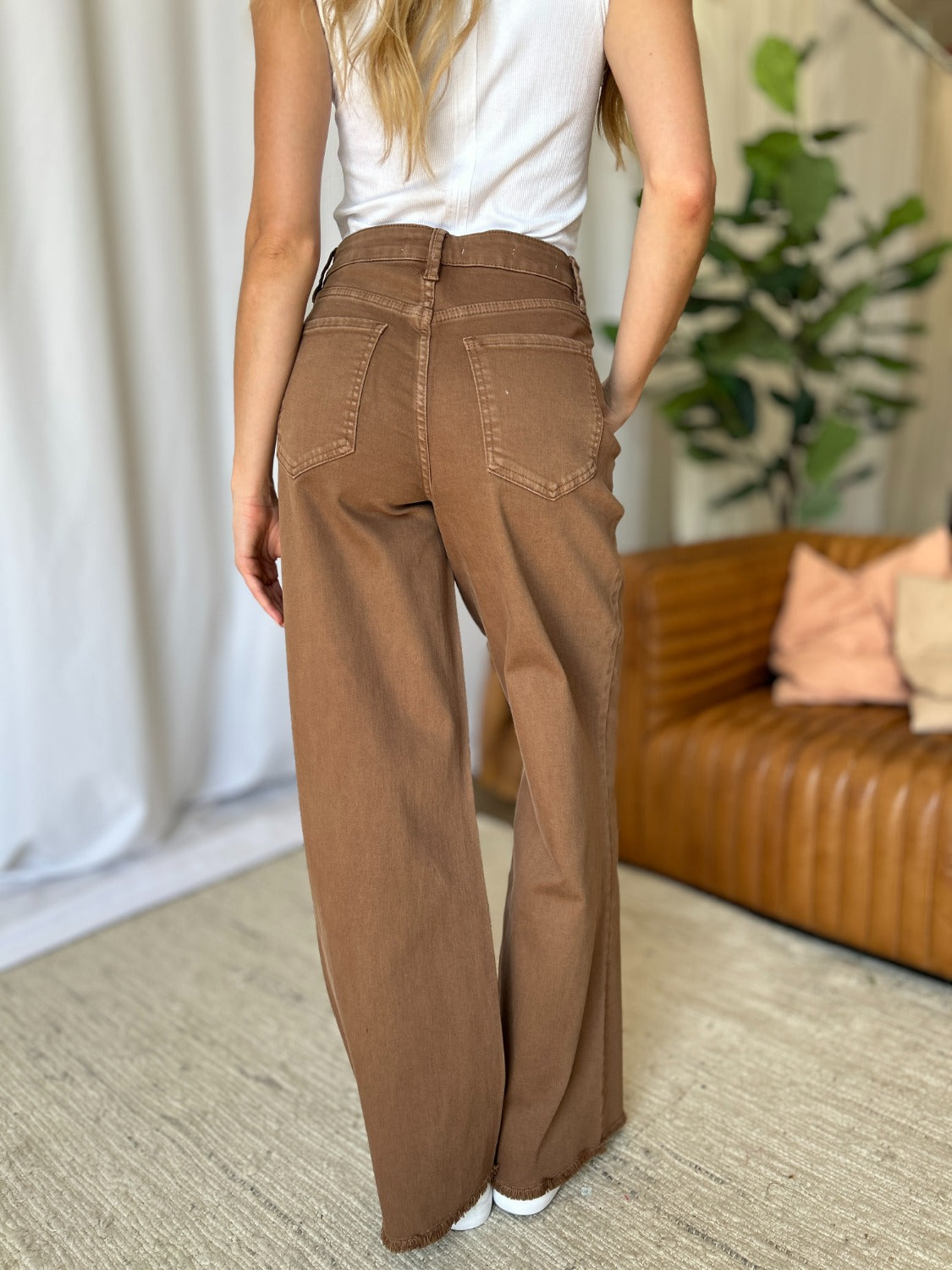 RFM Dawn High Rise Garment Dye Wide Leg Jeans in Coffee