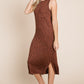 BOMBOM For The Night Slit Sleeveless Midi Dress in Rust