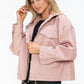 How Dare U My Favorite Layer Drawstring Hem PU Leather Zip Up Jacket in Mauve