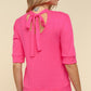 Haptics Feeling Hot Pink Lovin' Tied Back Mock Neck Half Sleeve Knit Top