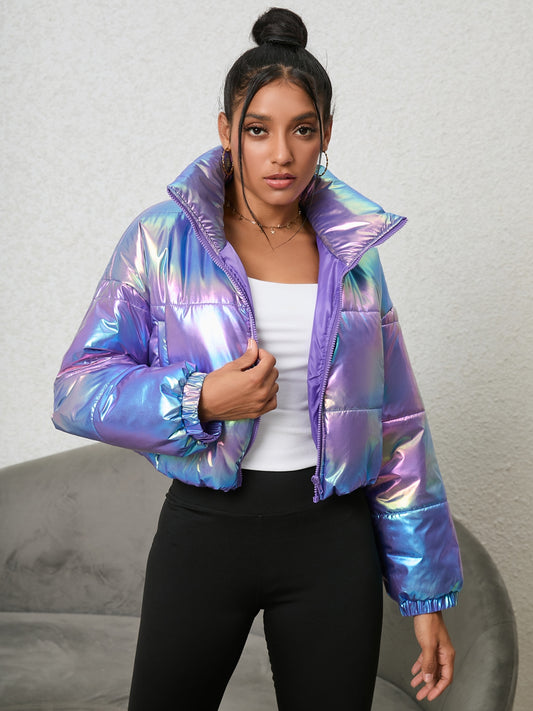 A Little Shine Gradient Zip-Up Collared Puffer Jacket