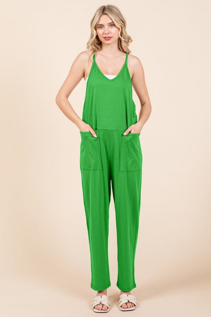 Culture Code Current Mood Sleeveless Jumpsuit with Pockets in Fresh Green