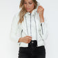 Snobbish Embrace The Day Faux Leather Zip Up Drawstring Hooded Jacket in White