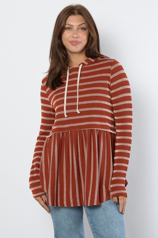 Be Stage Stripes and Sweetness Drawstring Striped Babydoll Hoodie