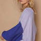 POL A Little Edge Exposed Seam Contrast V-Neck Lantern Sleeve Sweater in Lavender