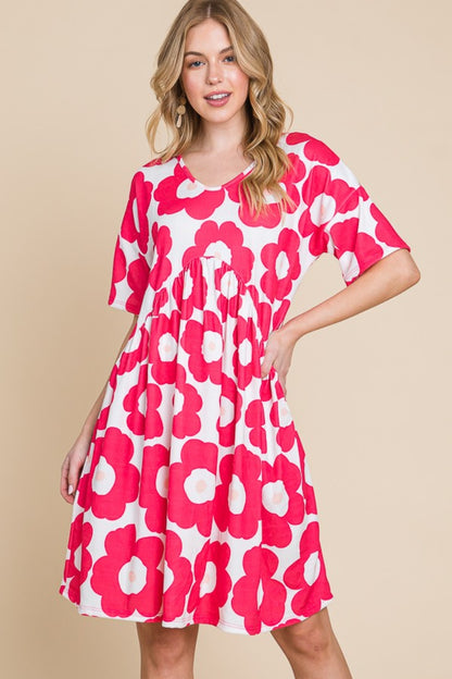 BOMBOM Flower Petals Ruched Dress