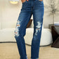 Judy Blue Joanna Mid Rise Distressed Raw Hem Jeans