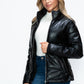 How Dare U Embrace The Chill Pocketed Zip Up Puffer Jacket with Removable Hood in Black