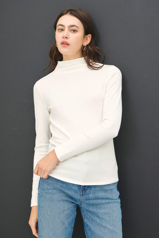 Be Cool Finding My Balance Mock Neck Long Sleeve T-Shirt in Ivory