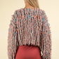 VERY J Feeling Fuzzy and Fabulous Shaggy Yarn Knit Zip Up Jacket in Green Multi