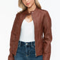 Snobbish Born To Ride PU Leather Biker Jacket with Side Zip Pockets in Brandy