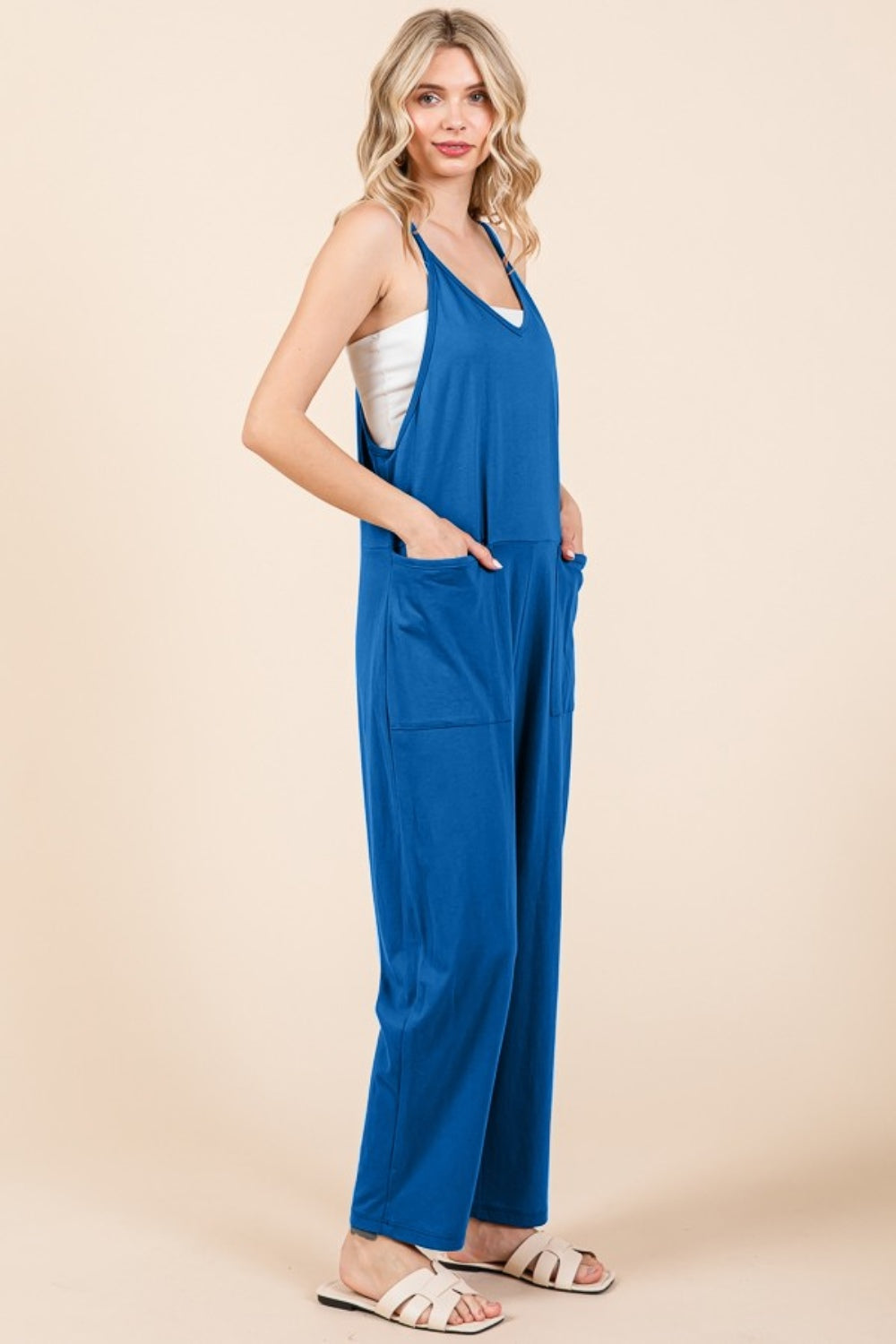 Culture Code Current Mood Sleeveless Jumpsuit with Pockets in Azula Blue