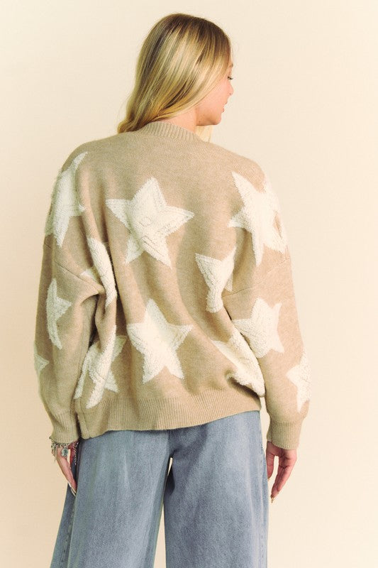 Davi & Dani Fuzzy and Chic Star Button Down Cardigan