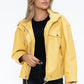 How Dare U My Favorite Layer Drawstring Hem PU Leather Zip Up Jacket in Pale Yellow
