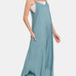 Zenana My Vibe Spaghetti Strap Wide Leg Overalls with Pockets in Blue Grey