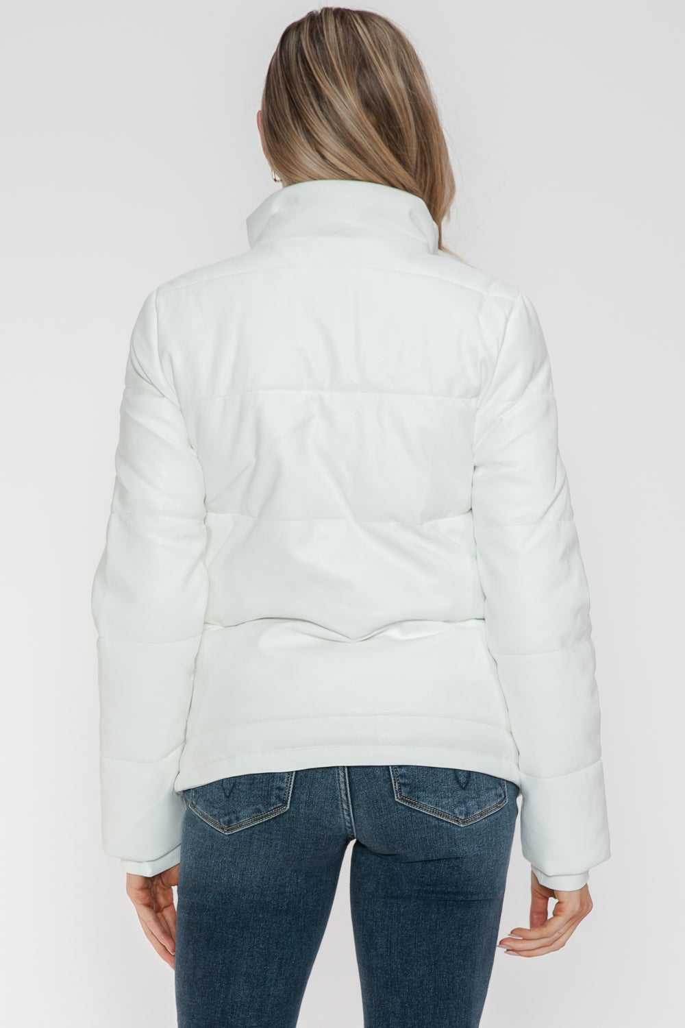 YMI Cozy Perfection Pocketed Zip Up Turtleneck Puffer Jacket in White