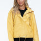 How Dare U My Favorite Layer Drawstring Hem PU Leather Zip Up Jacket in Pale Yellow