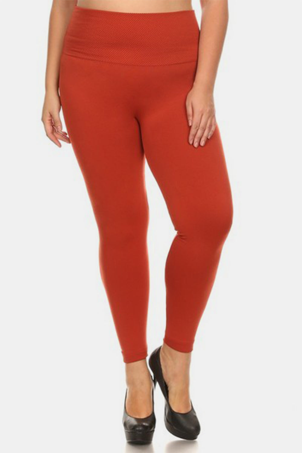 Yelete Ready For Action Seamless High Waist Fleece Leggings in Orange-Red