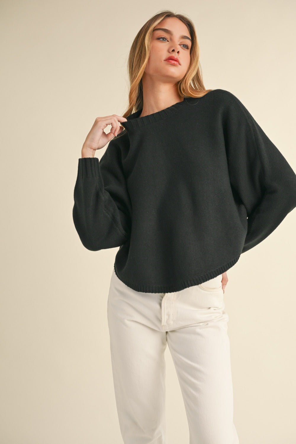 Mable Dolman Days Cropped Sweater in Black