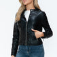 Snobbish Biker Babe PU Leather Zip Up Jacket with Pockets in Black