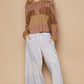 POL Block Party Half Button Color Block Drop Shoulder Knit Top in Dark Brown