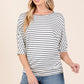 BOMBOM Casually Striped Boat Neck Dolman Sleeve Top in Ivory