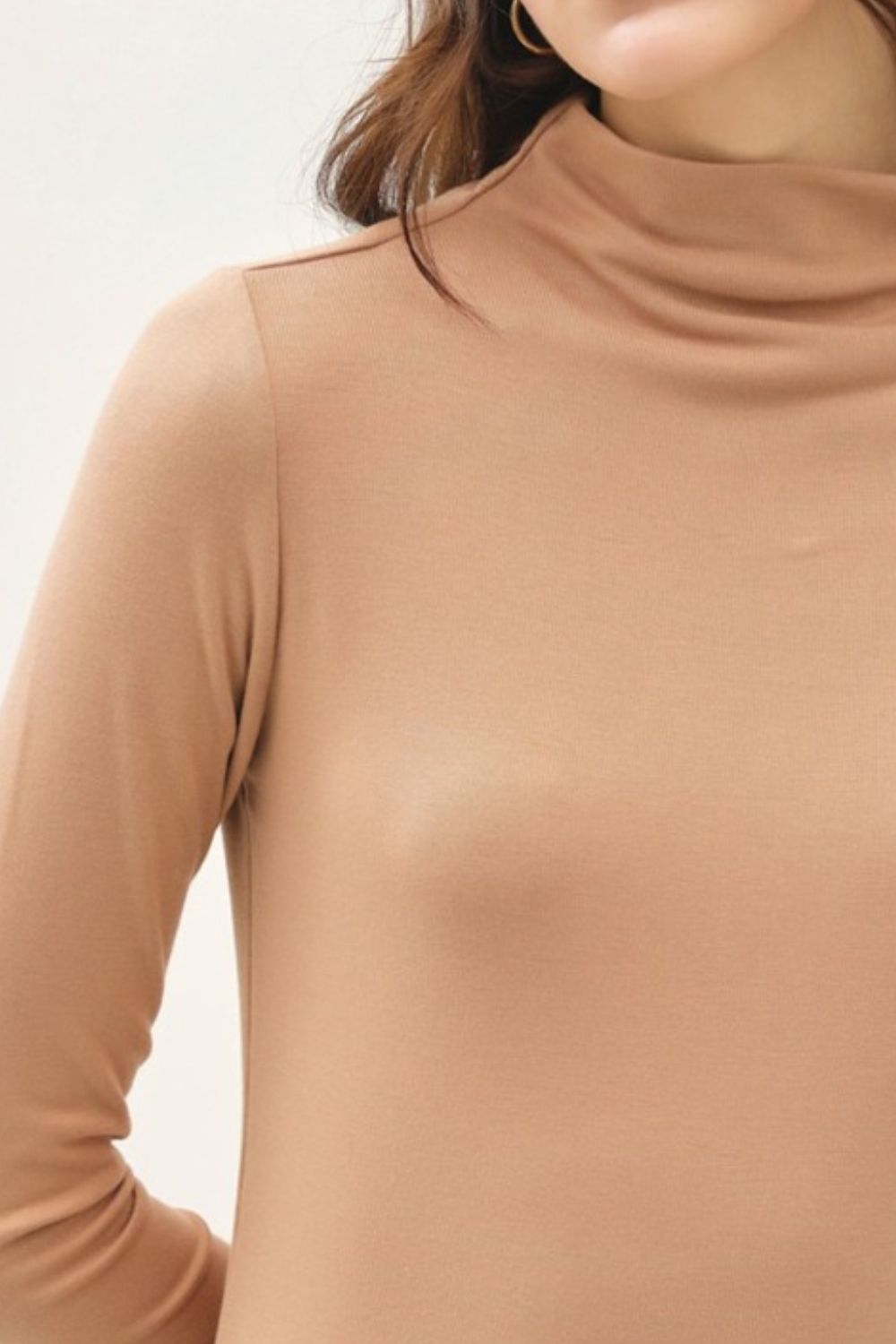 Be Cool Finding My Balance Mock Neck Long Sleeve T-Shirt in Camel