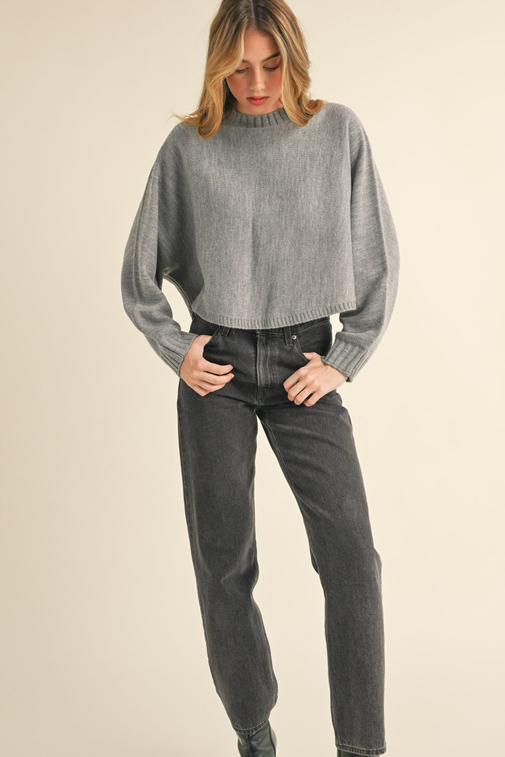 Mable Dolman Days Cropped Sweater in Heather Grey