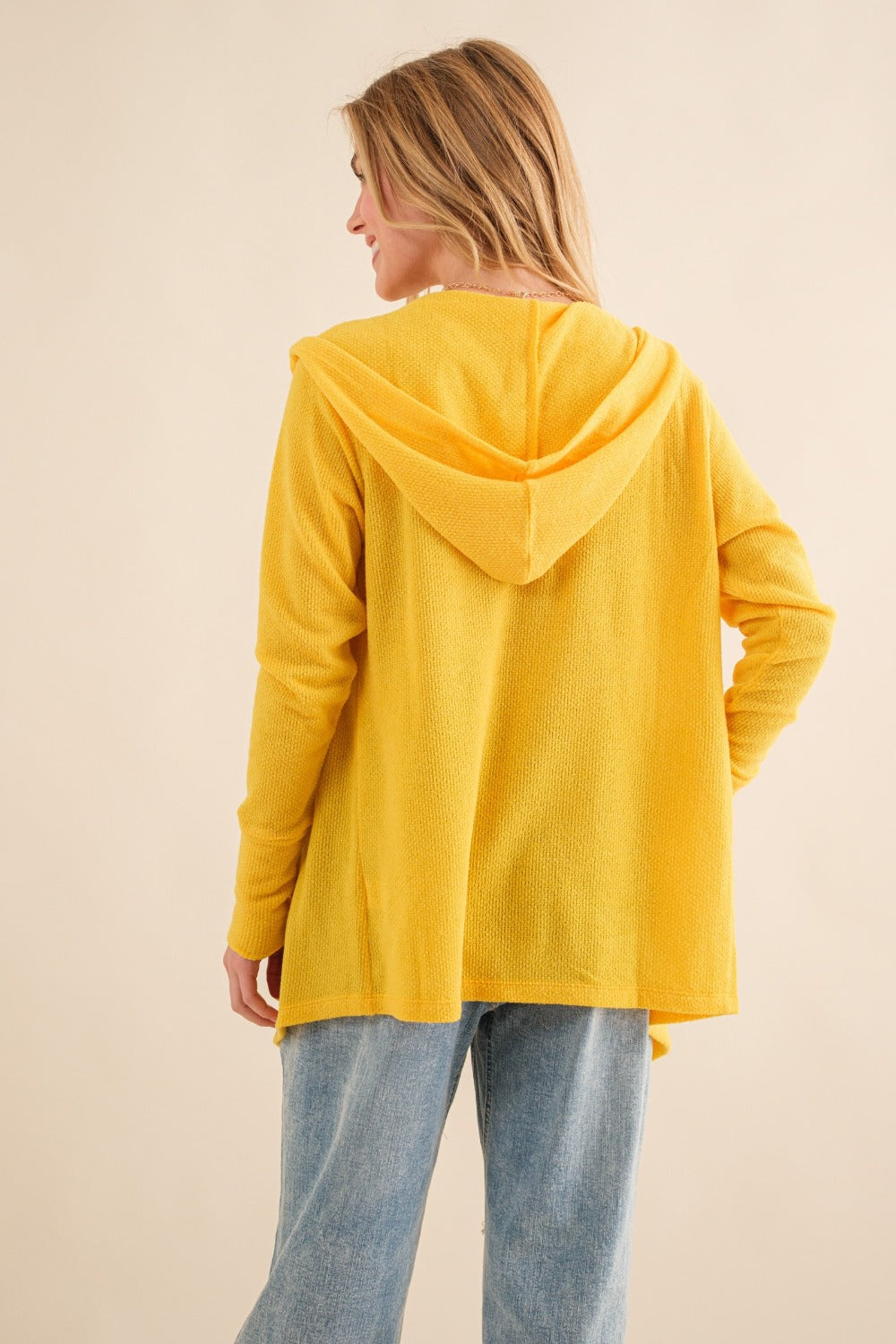 And The Why Take It Next Level Thermal Hooded Open Front Cardigan with Pockets in Vivid Yellow