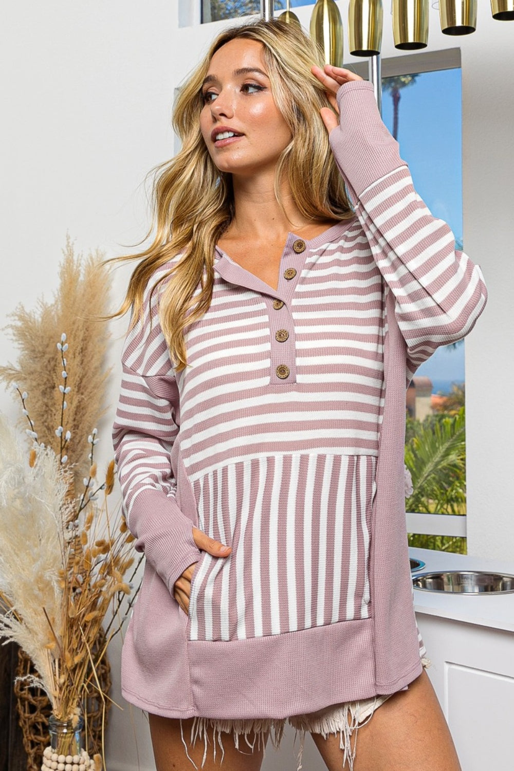 BiBi Born To Roam Striped Thumbhole Long Sleeve Top